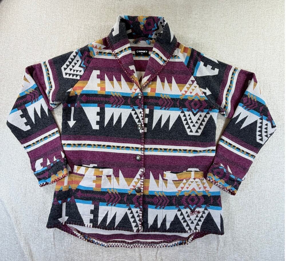 Hooey Women 2XL Maroon Southwest Western Print Button Front Blazer Jacket